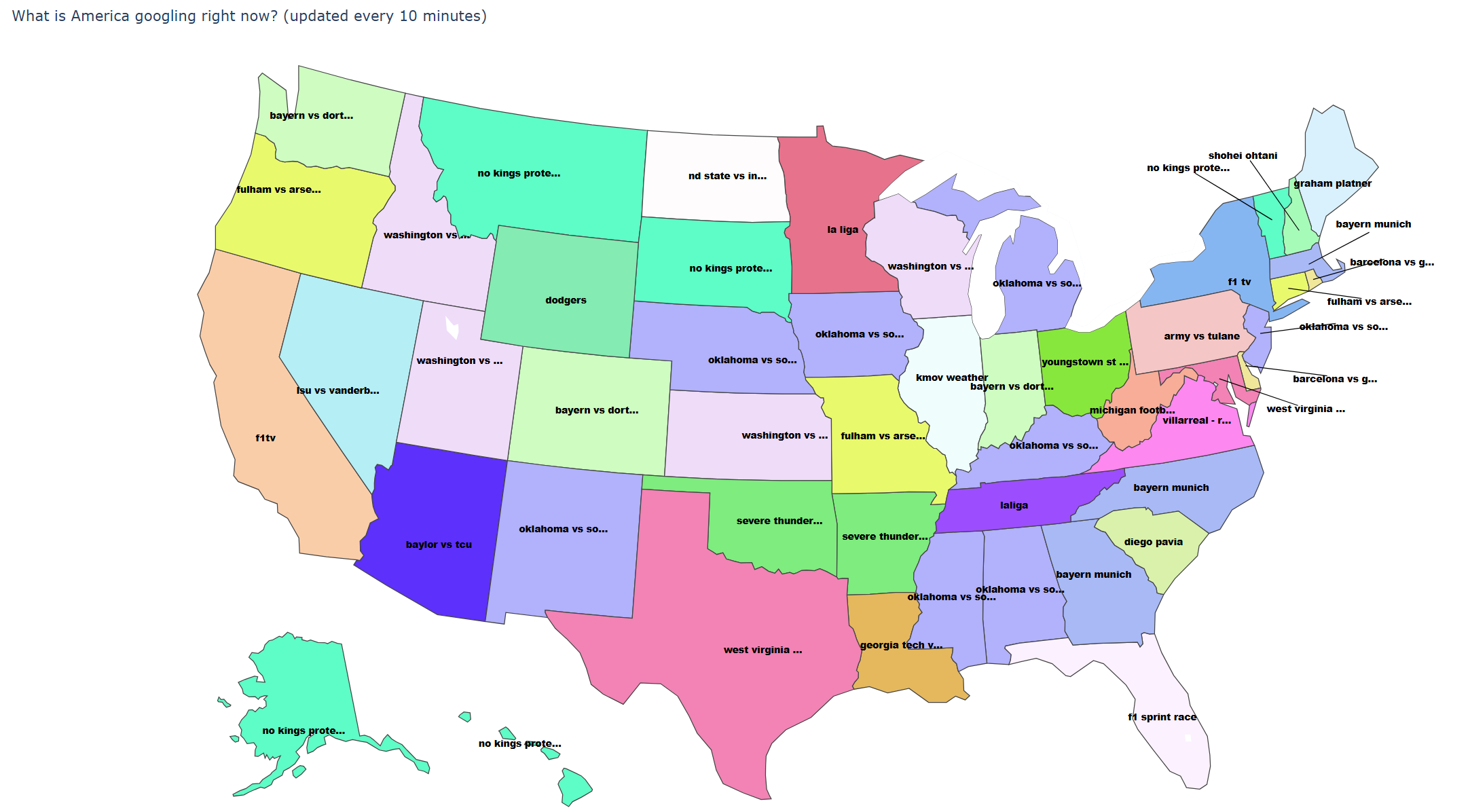 US map showing Google search trends