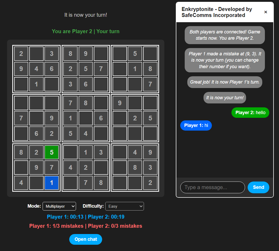 Online Sudoku game screenshot